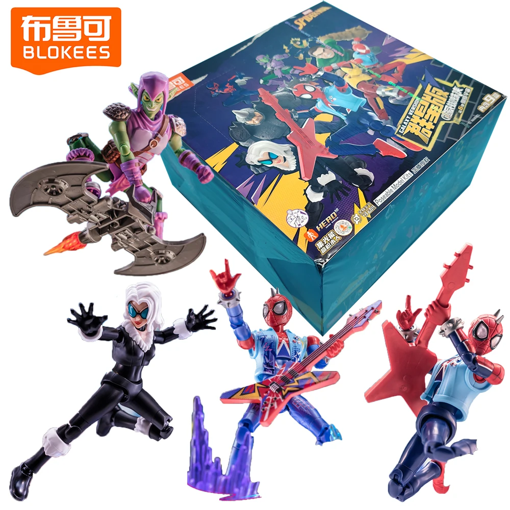 

Genuine Blokees Spider-man Galaxy Version Blind Box Poseable Figurine Assembled Model Kits Desktop Ornament Decor Christmas Gift