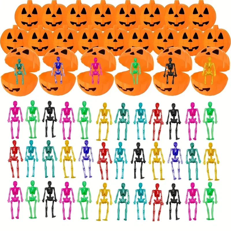 

30Pcs/set Halloween Plastic Pumpkin Box with Stretchy Skeleton Toys Halloween Party Kids Favors Trick or Treat Goodie Bag Filler