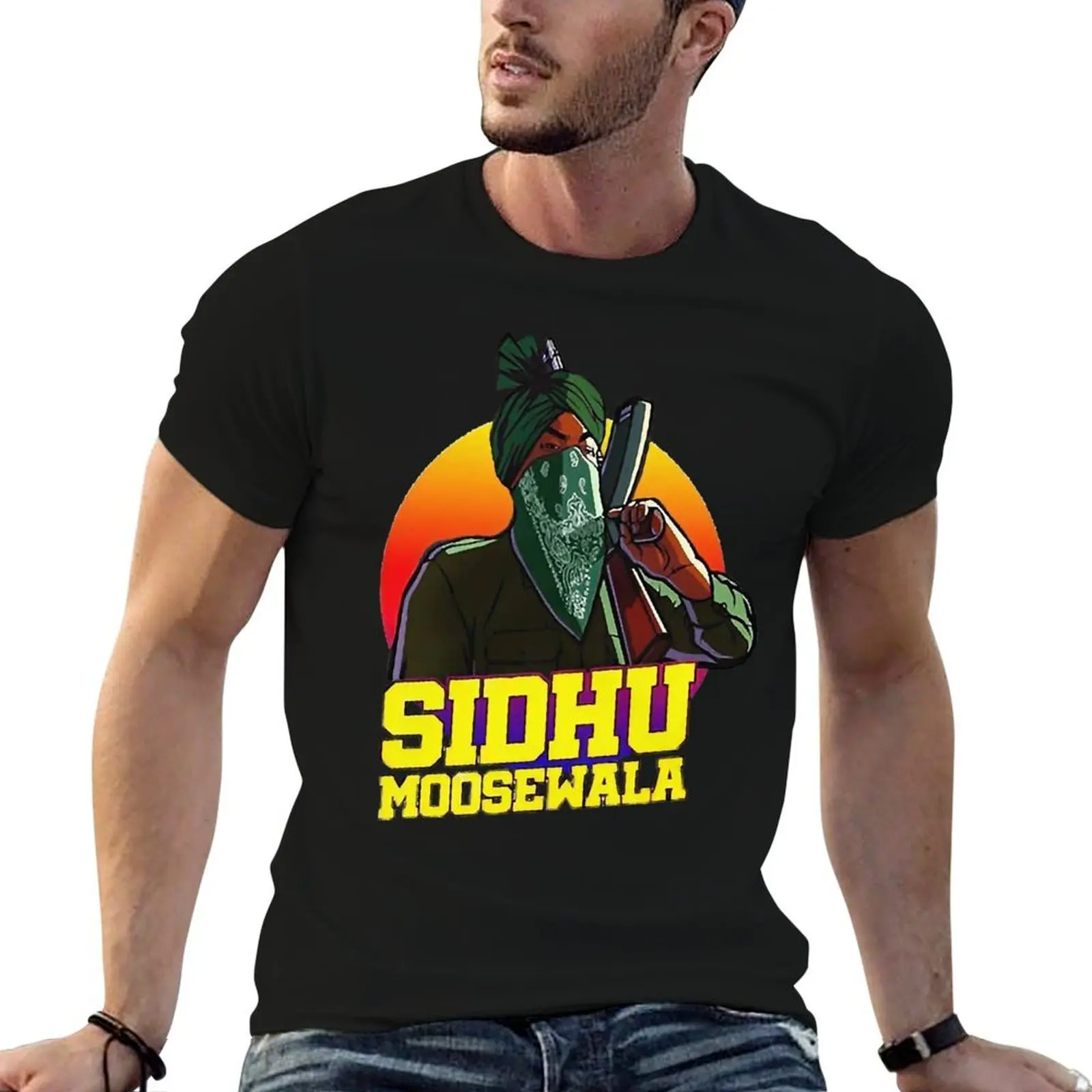 Camiseta de algodón con estampado gráfico para hombre Sidhu Moose Wala (1)