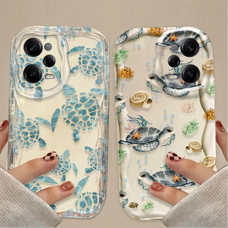 3D Wave Case For Xiaomi Redmi Note 13 12 11 Pro Plus 4G 5G 12S 11S 10 10S 9 9S 8 13C 12C 10C Turbo 3 Summer Cartoon Turtle Ocean