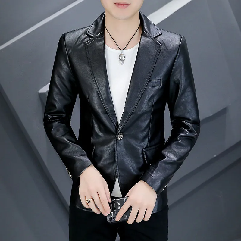 

Мужской кожаный костюм Slim Fit Jaet, весна-осень, корейский цельный костюм, однотонный, однотонный, топ, длинный све