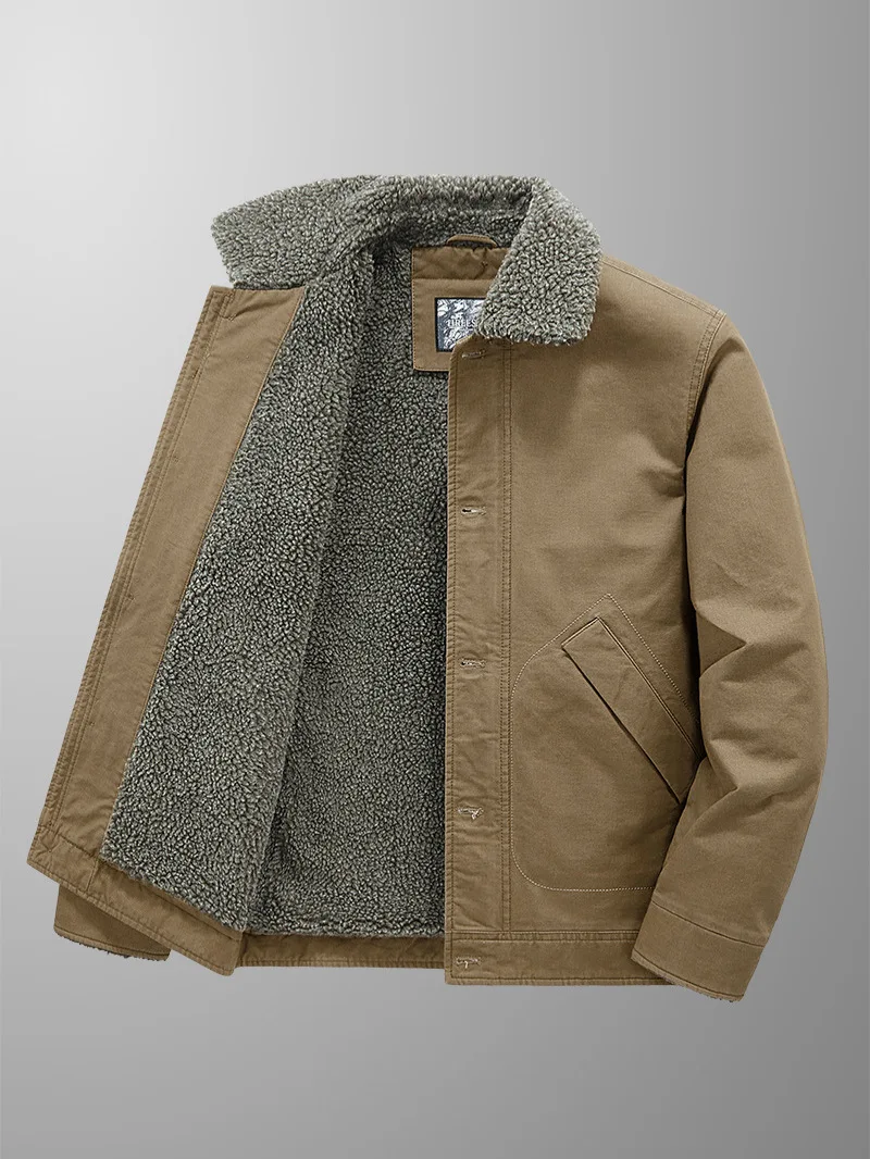 New men's winter plus fleece thickening large size fur collar military uniform pure cotton casual trend warm coat jacket