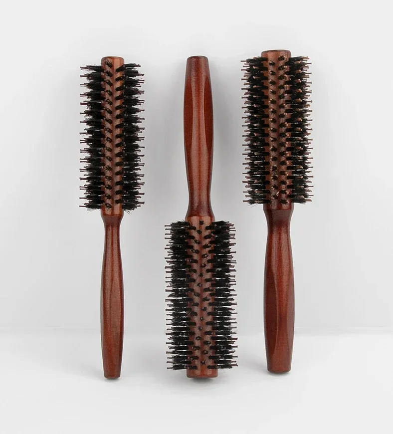 3 Types Straight Twill Hair Comb Natural Boar Bristle Rolling Brush Round Barrel Blowing Curling DIY Hairdressing Styling Tool