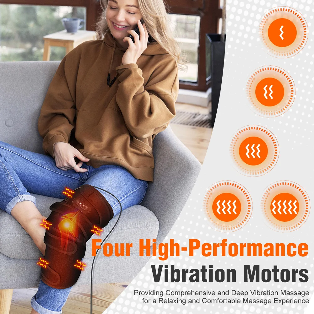 

Extra Large Heated Knee Massager Pad with 4 Motors 3 Speed Vibration Massage and 12V Direct Plug Power Supply