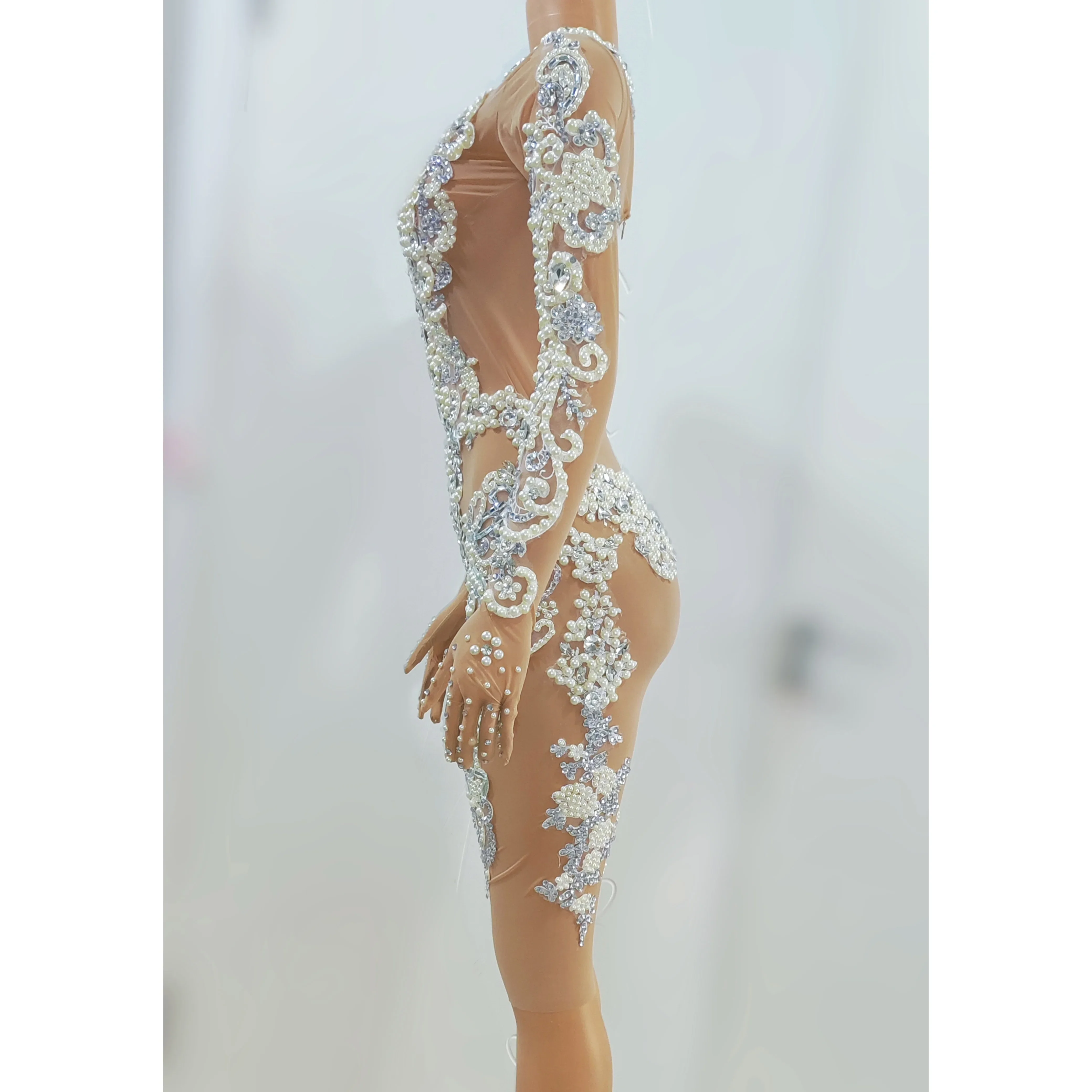 Robe de Soirée Sexy avec Strass pour Chanteur, Tenue de Scène, Costume Drag Queen avec Perles, Tenue d'Anniversaire