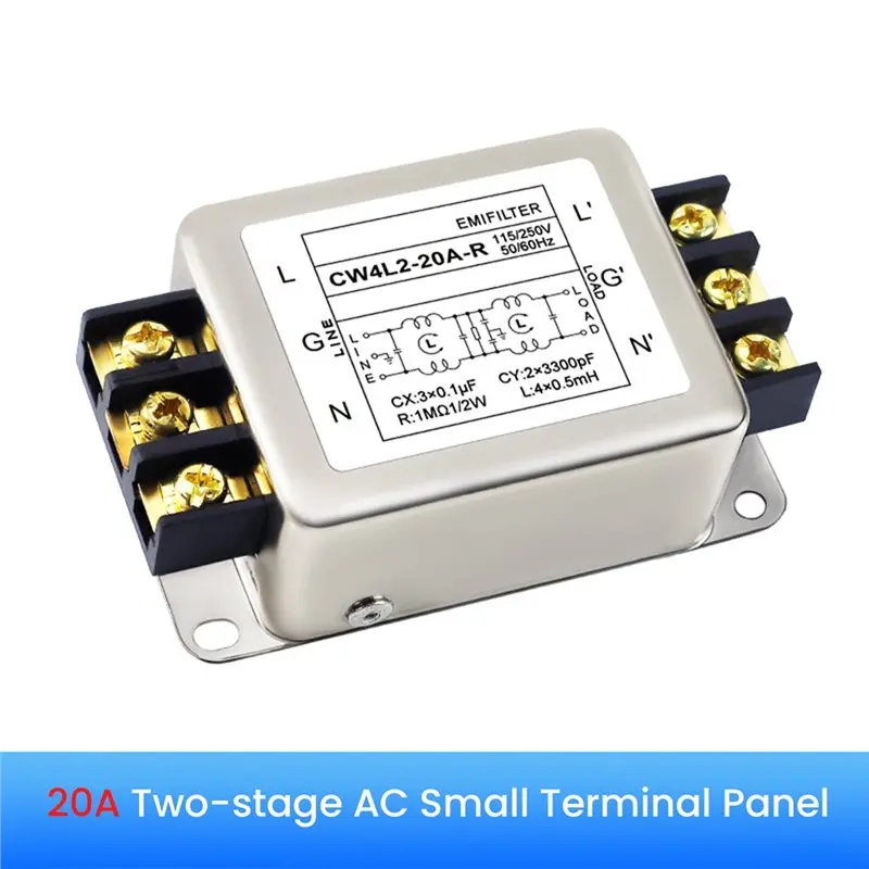 New Arrivals-CW4L2-20A-R Terminal Block Power Purification Unit AC 220V Single-Phase Bipolar Filter Suppression Installation