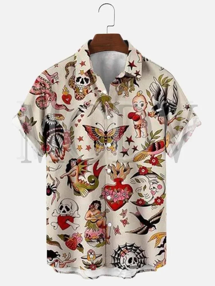 

Men's For Women's Shirts Vintage Mermaid Sailor Print Casual Breathable Short Sleeve Hawaiian Shirt