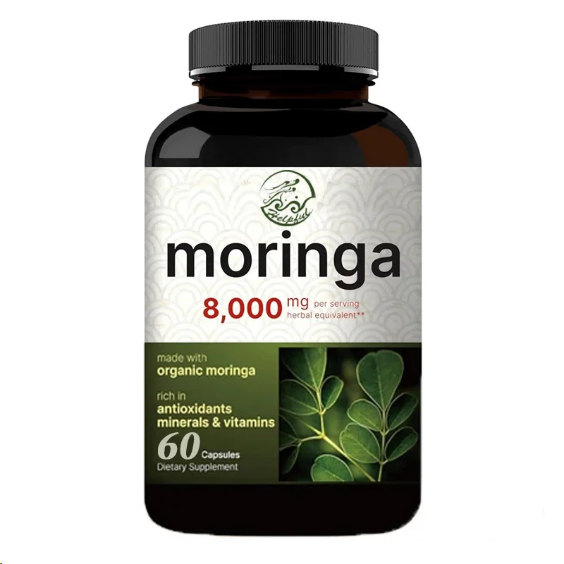 Moringa Capsules 8000MG per serving, 60 Moringa Powder Organic Made Green Superfood Skin Health and Immune Support