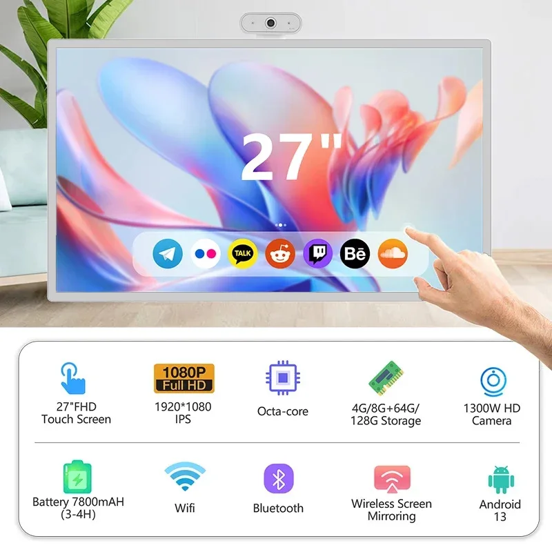 23,8-inch draagbare Smart TV Alles-in-één multimedia beweegbaar scherm voor binnen Draadloos display met tekstfunctie