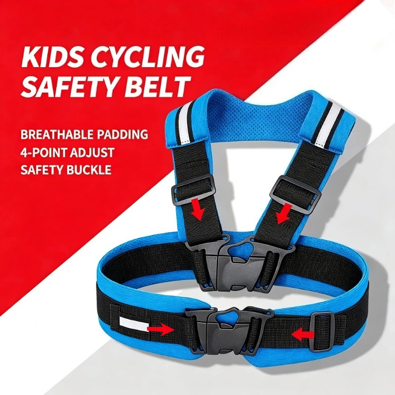 Universal Child Riding Safety Harness Seat Belt,3D Reflective Cycling Vest Breathable Windproof for Winter Summer Bike Rain Coat