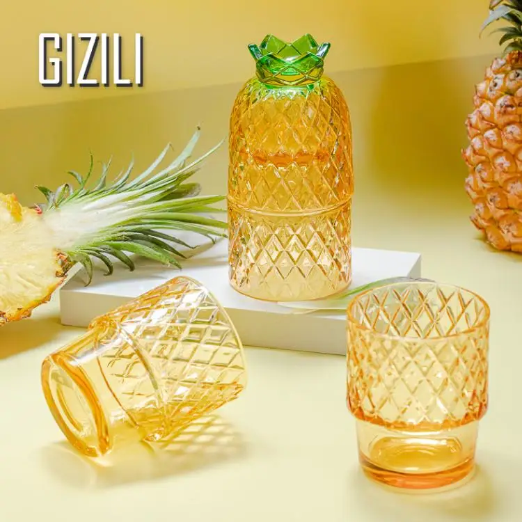 4 Pineapple Crystal Glasses Juice Milk Coffee Mug Tea Cup Amber Transparent Lead-Free Drinkware Wine Glass Water Cups Set Gift