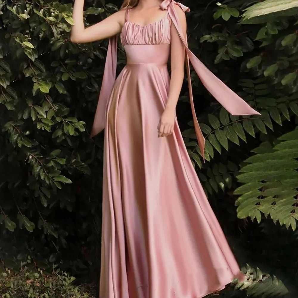 

OTHRAY A-Line Satin Straps Sweetheart Sleeveless Pleated Empire Full Length Prom Dress Robe de Soirée 2024 Evening dress