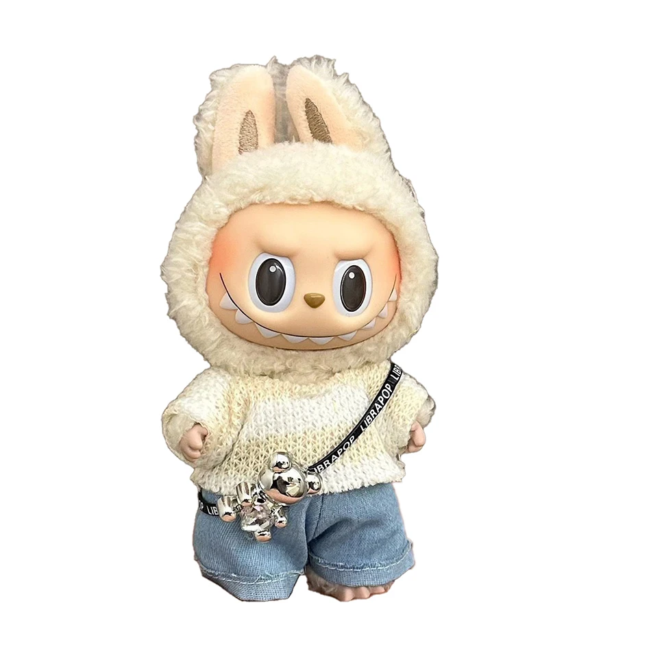 17cm Plush Doll Clothes Accessories For Exo Labubu Ldol Mini Doll Corduroy Korea Kpop Overalls T-shirt Clothing Outfit Gift
