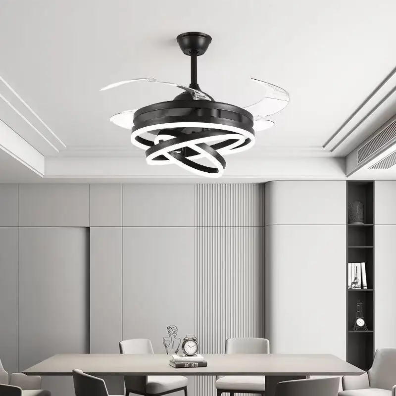 Nordic minimalist LED ceiling fan light 42 inches retractable blades remote control bedroom lamps for room ceiling pendant lamp
