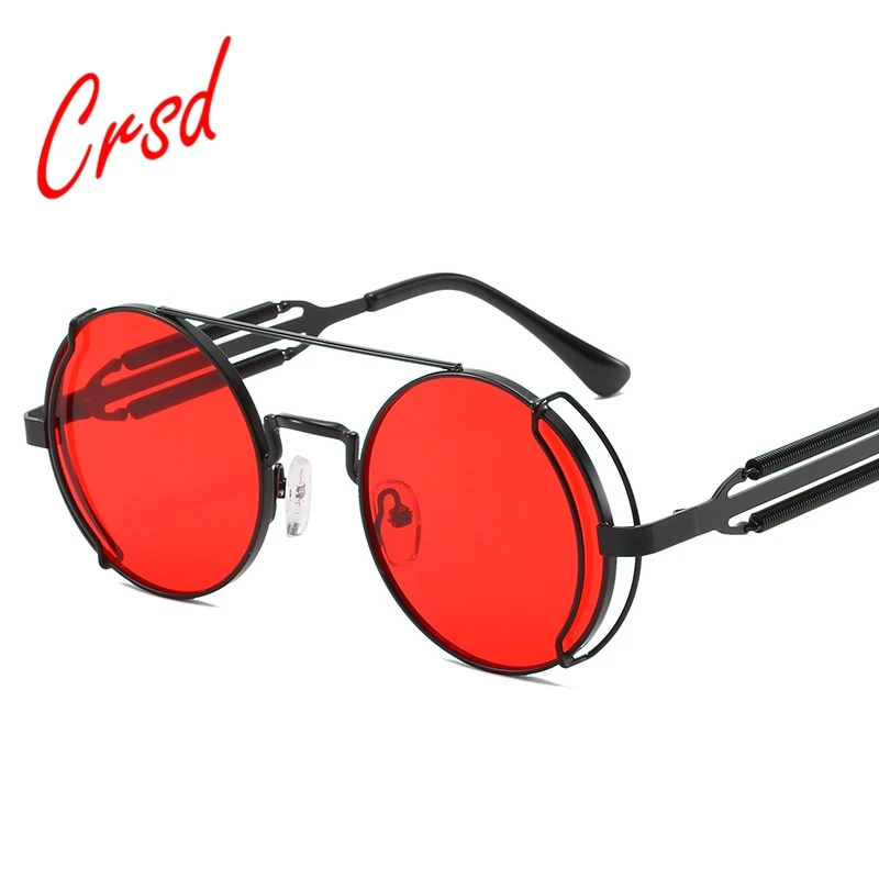 

2022 Steampunk Sunglasses Men Retro Round Frame Sun Glasses Women Double Spring Leg Gothic Style Windshield Goggles UV400