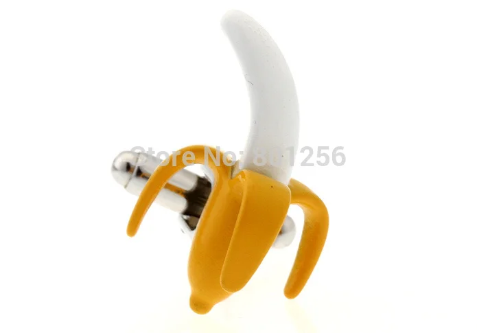 iGame Banana Cuff Links Yellow Color Painting Brass Material Novelty Fruit Design  