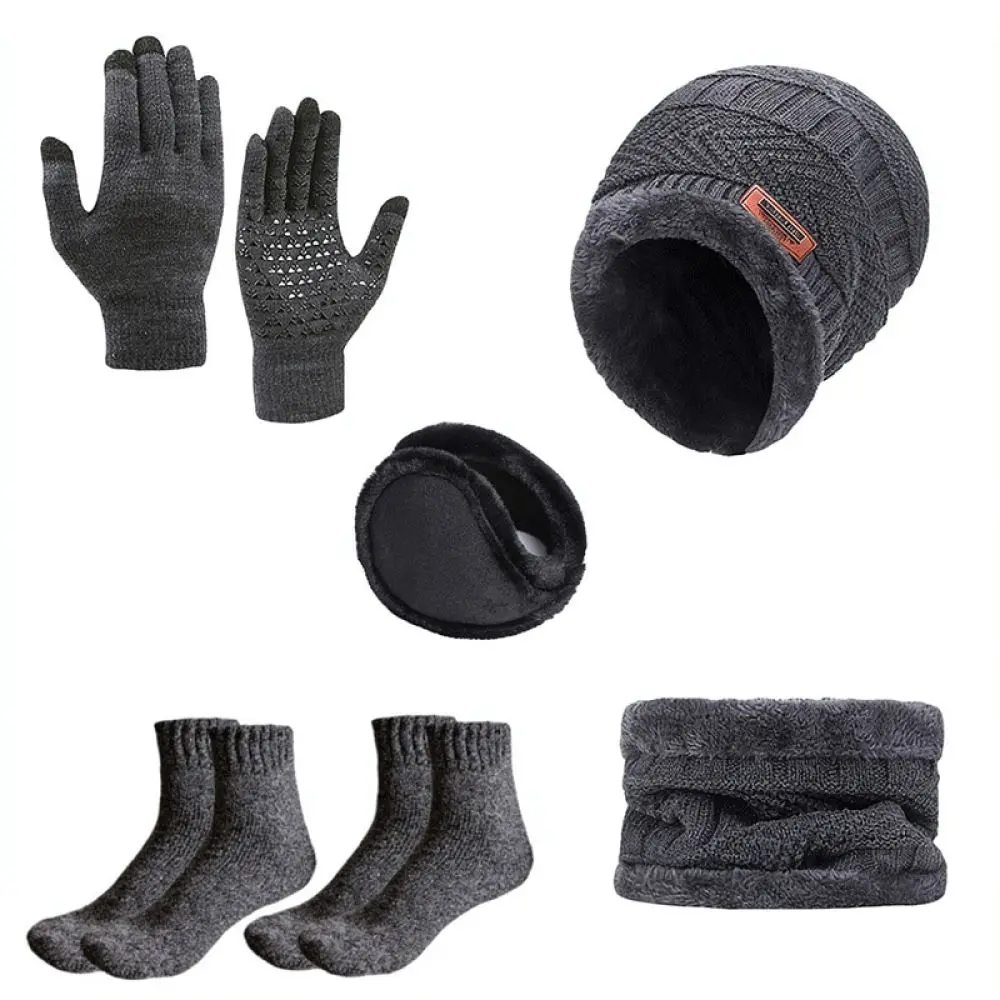 Soft Knit Thermal Set Beanie Hat Neck Warmer Touchscreen Gloves Socks Unisex Winter Outdoor Essential Comfort Outfit Gear