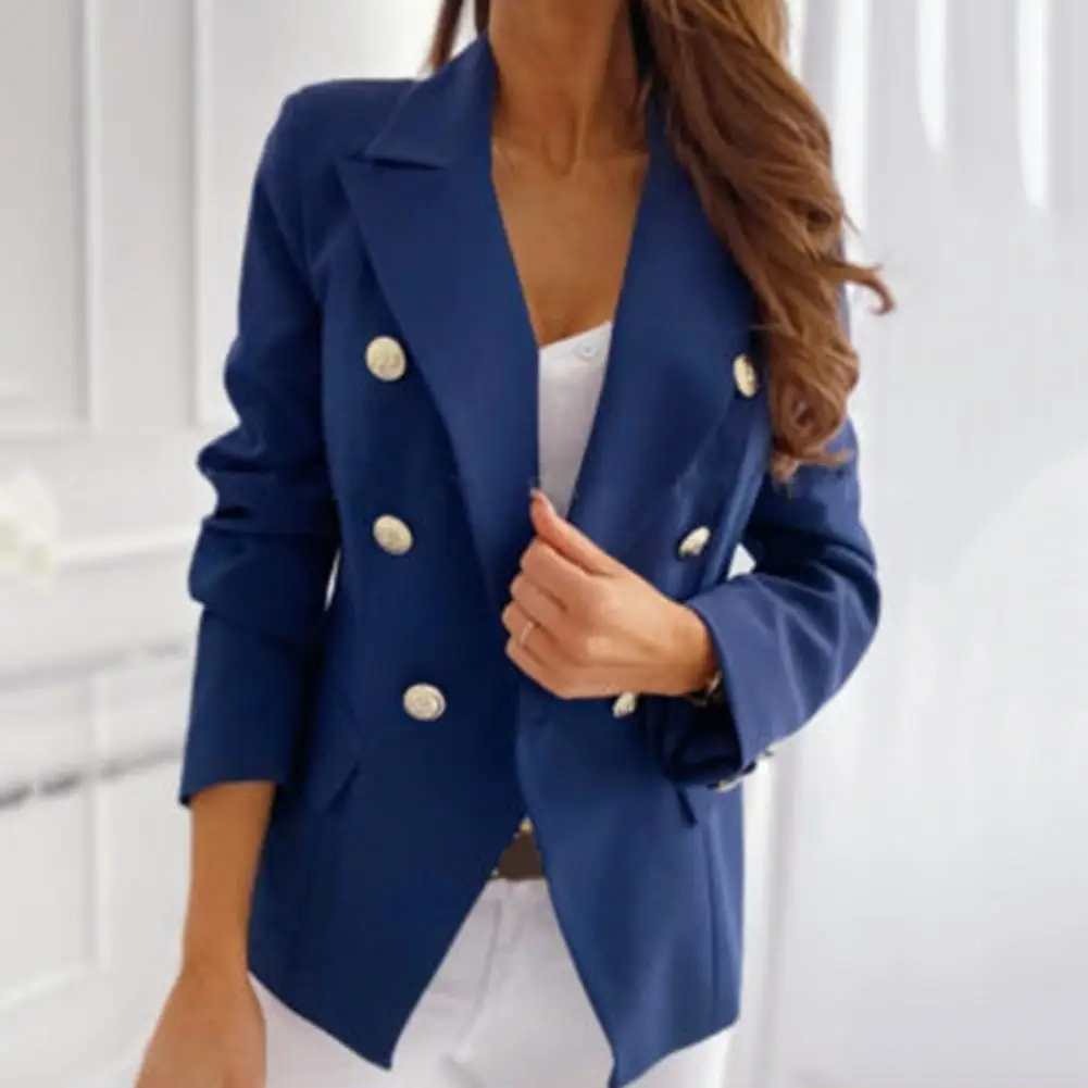 Double Breasted Female Slim Fit Office Blazer Autumn Winter Women Slim Blazer Flap Pockets Buttons Cuffs Women Blazer Jacket