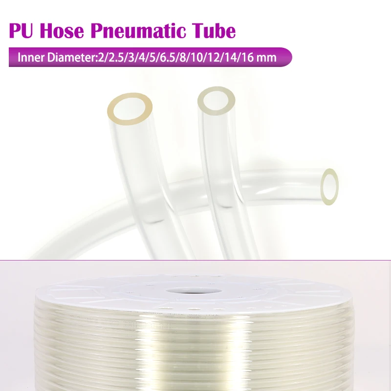 2/5m Transparent PU Hose Pneumatic Tube Pipe 4mm 6mm 8mm 10mm 12mm 14mm 16mm for Compressor Polyurethane Tubin Air Hose