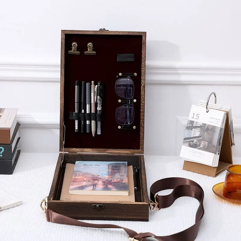 

Высококачественный художественный рюкзак в деревянной коробке, деревянная коробка для хранения бумаги и ручек, ручной винтажный креативный ящик для хранения