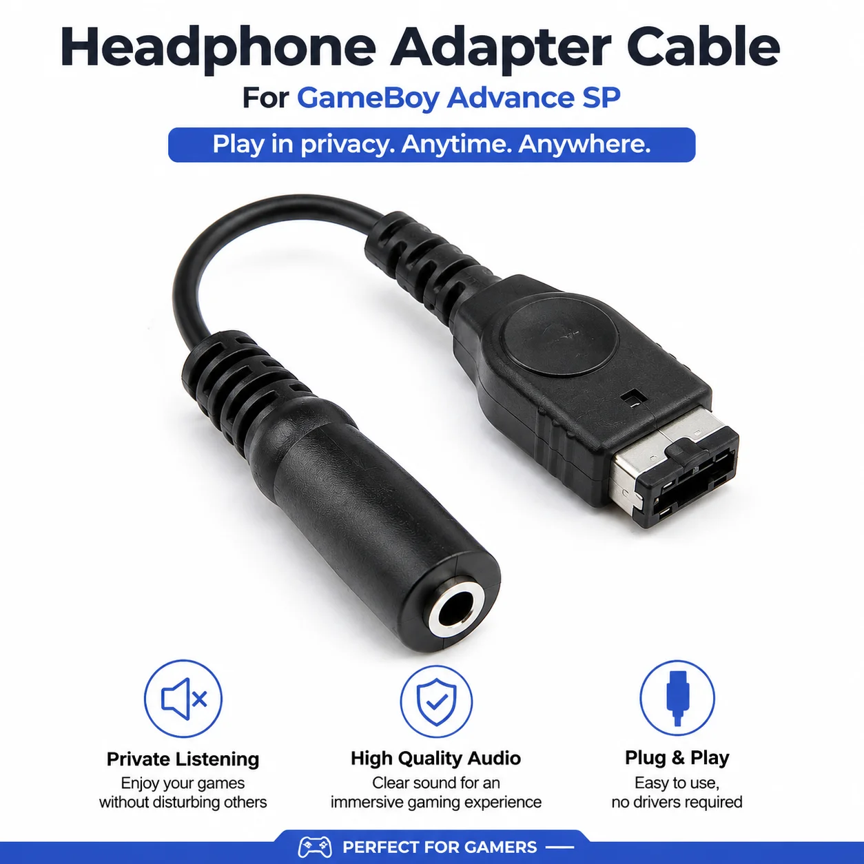 3.5mm Audio Jack Adapter Cable for GameBoy GBA SP Plug‑Play Stereo Converter Gold‑Plated 10cm Portable Cord for Retro Gaming