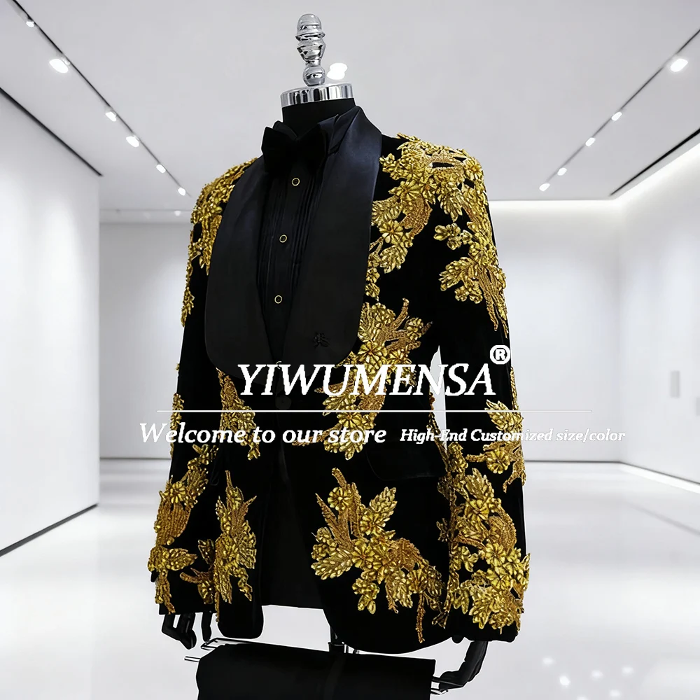 

Мужские костюмы с вышивкой стразами для свадьбы, однобортные пиджаки для выпускного вечера, индивидуальные комплект из 2 предметов, мужские смокинги для банкета и жениха