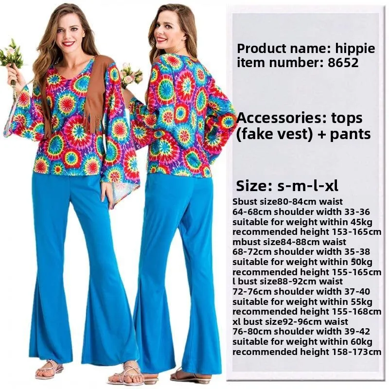 Nouveau rétro années 70 Disco Hippie danse Par loween Costume pour hommes femmes Couples taille fendu Vintage Sle ethnique scène porter