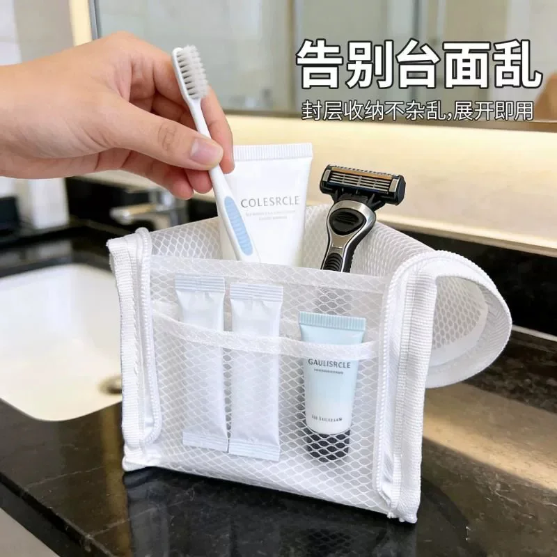EVA Mesh Travel Toiletry Bag Stand‑up Cosmetic Organizer Bag Portable Transparent Mesh Makeup Zipper Bag for Women Daily Use