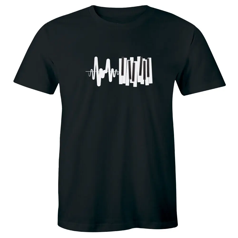Piano Keyboard Heartbeat Black T-Shirt for Men Music Lover Tee