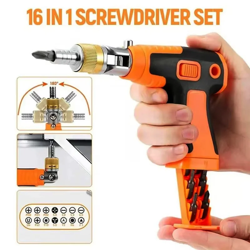 A72P Ratschenschraubendreher, 180-Grad-verstellbarer Winkel, Schraubendreher, Elektronik, Computer-Werkzeuge, Reparatursatz, ergonomischer Mutternantrieb