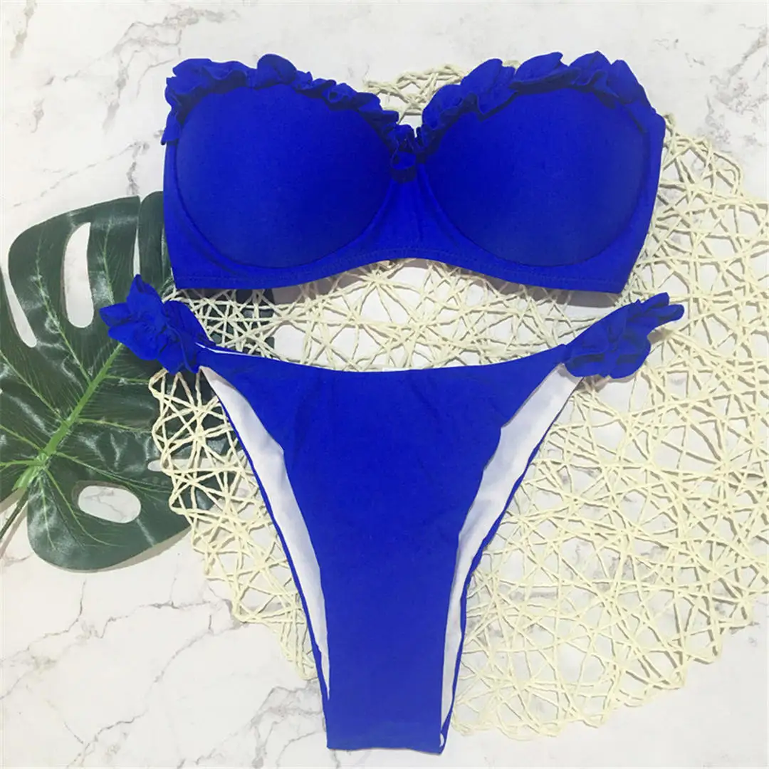 Bandeau-Bikini, Push-Up-Badeanzug, Damen-Badebekleidung, zweiteiliges Bikini-Set, Badeanzug mit hohem Beinausschnitt, Badeanzug mit Rüschen, Badeanzug V1562 – Detail 19