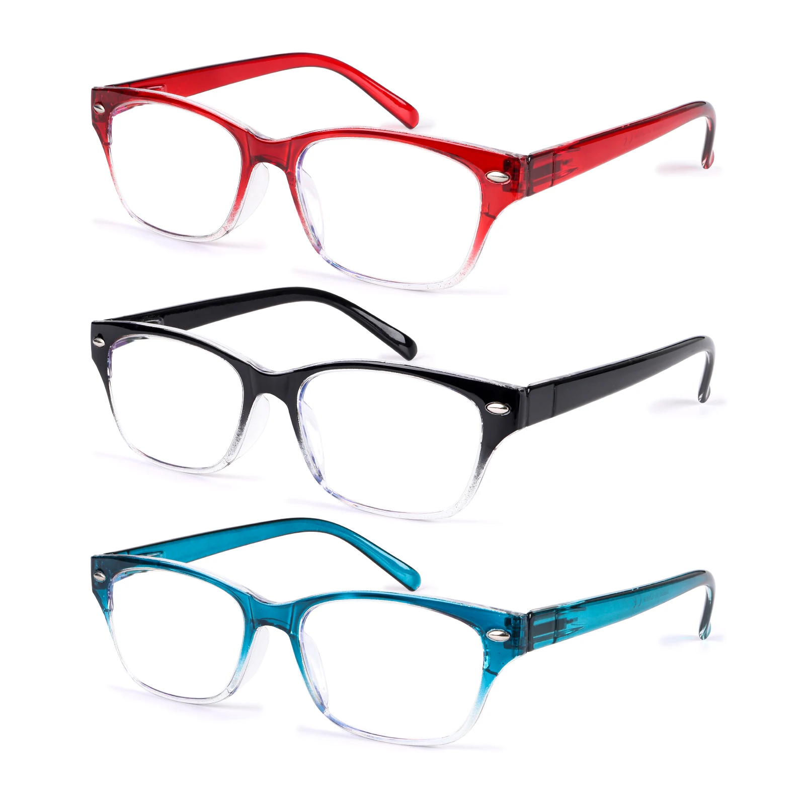 3 Pack Gradient Full Frame Reading Glasses Blue Light Blocking Spring Hinge Unisex Presbyopia Readers Computer Eyewear