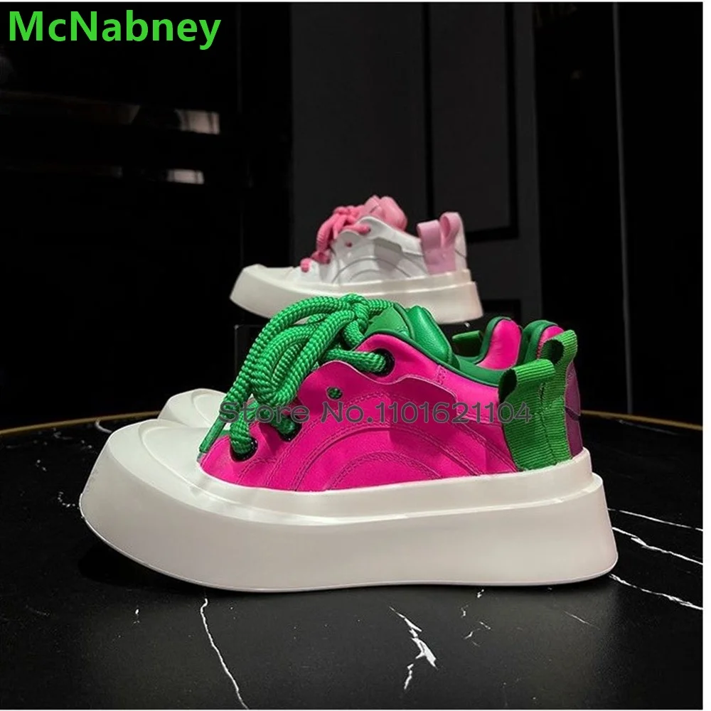 Mixed-Colorful Lace-up Flat Shoes For Female Women 2024 Candy Color Shallow Thick Sole Casual Elegant Outside All-match Footwear