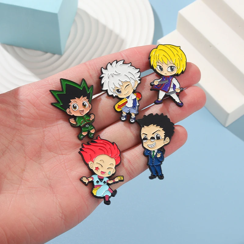 HUNTERxHUNTER smalto Pin Custom GON Killua Kurapika Leorio Hisoka spilla distintivo risvolto Anime HxH gioielli regalo per i fan