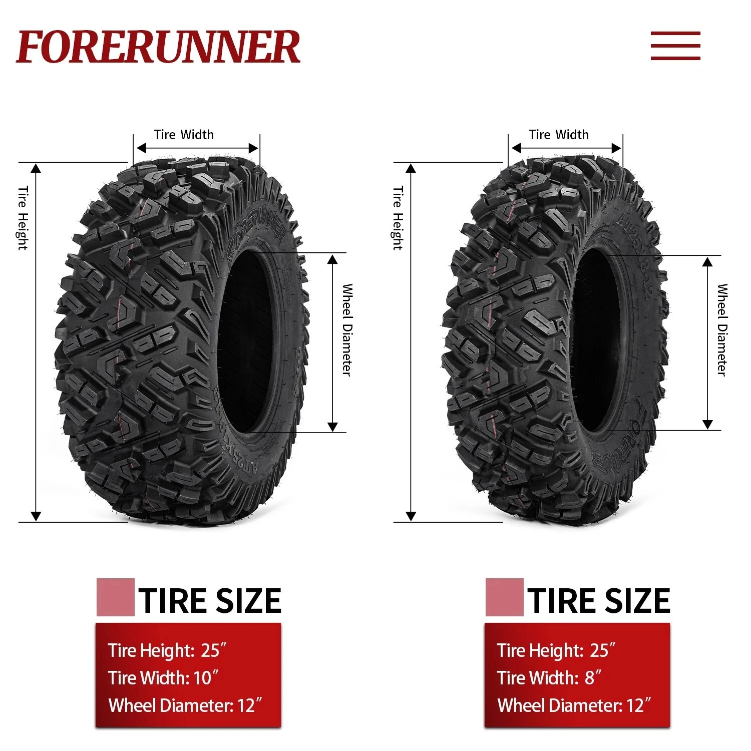 Set 4 25x10-12 25x8-12 6PR ATV UTV Tires 25x8x12 25x10x12 All Terrain Heavy Duty Motorcycle - view 2