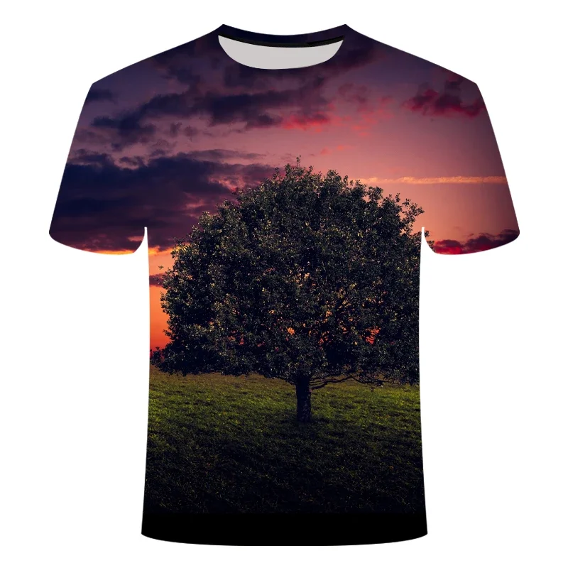 Men's 3D printed natural landscape T-shirt, sunset glow casual clothing, personality, fashion, summer image 2