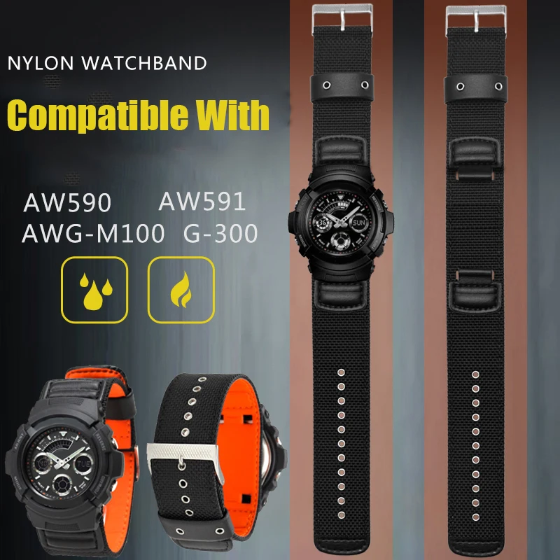 Nylon Leather Watch Strap for Casio G-SHOCK AW-591MS AW-590 AWG-M100/101 G-300 DW-5600 GW-5000 5035 GW-M5610 Wrist Band 16mm 18m