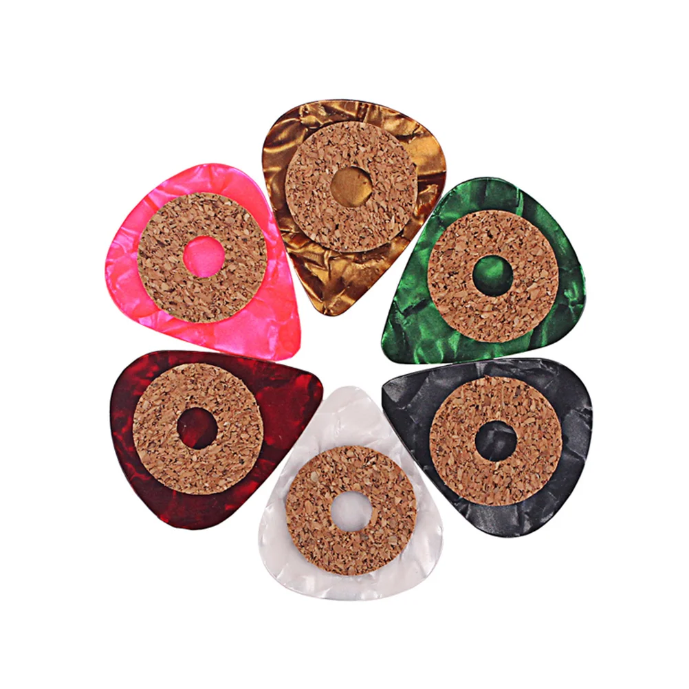 

6Pcs Colorful Guitar Picks Thin Celluloid Non-Slip Cork Tape Grip for Guitar Bass Ukulele Mandolin Banjo Acoustic Collection