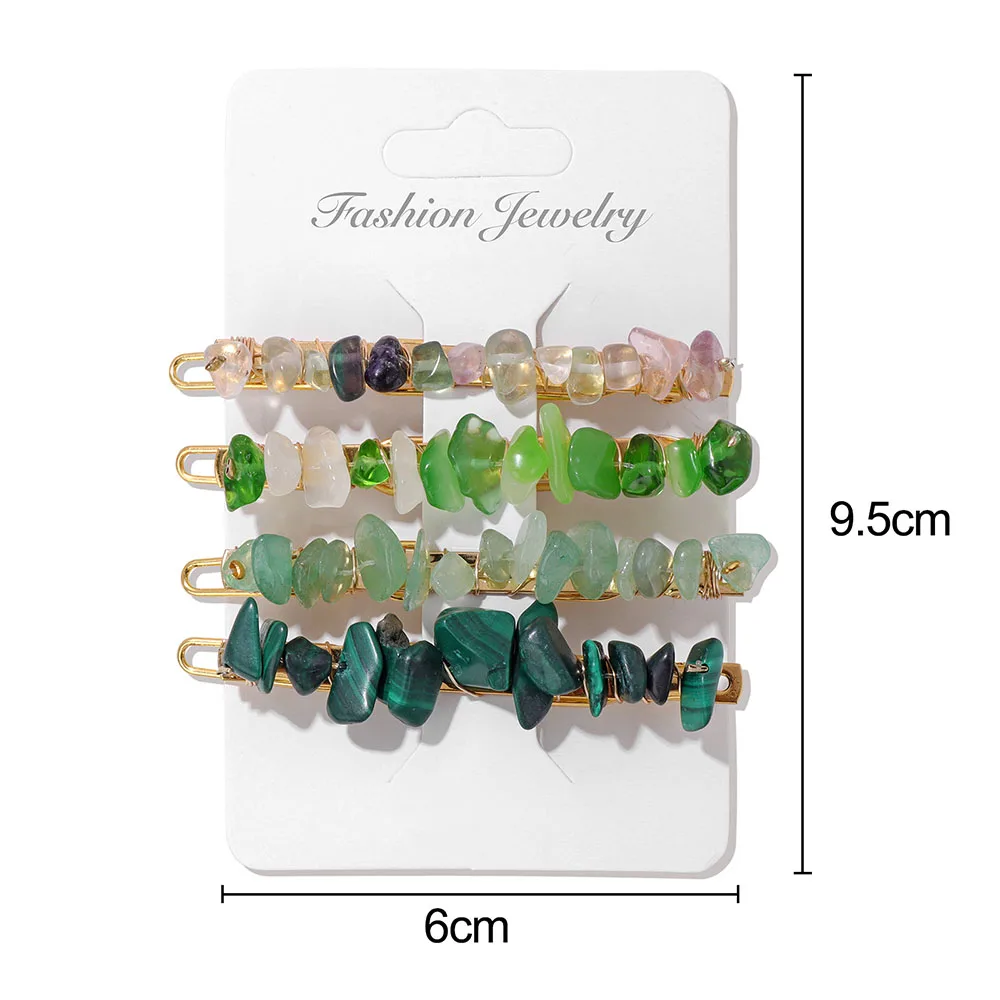 4Pcs/Set Irregular Stone Amazonites Labradourites Chip Beads Hair Clip Women Girl Hairpins Barrettes Headwear Hair Accessories