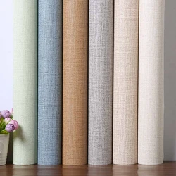 Papel de parede autoadesivo em pvc de linho, para armários de cozinha, quarto, sala de estar, parede, vinil, sólido, à prova d'água, decoração de quarto