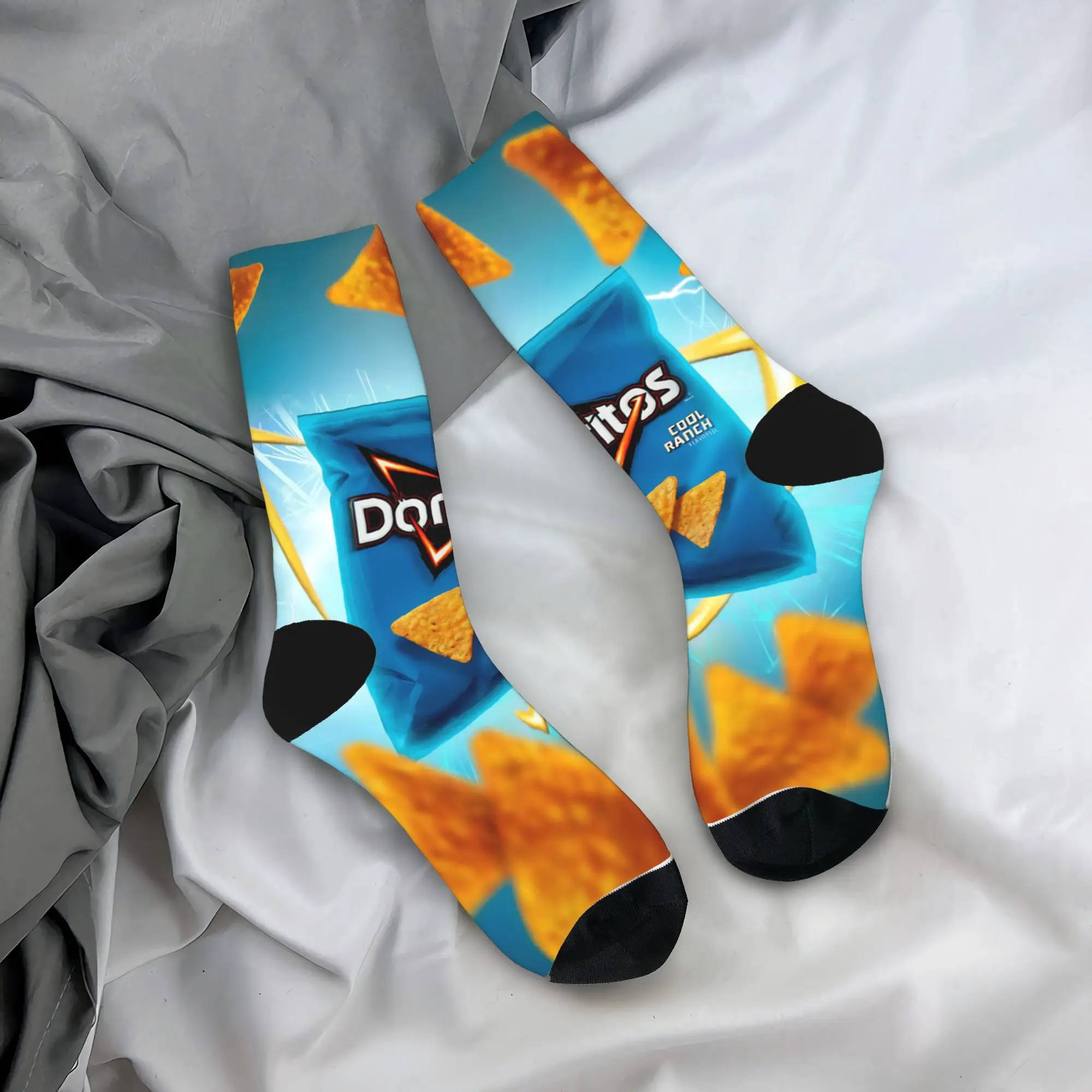 Calcetines para hombre y mujer, calcetines con diseño de Doritos, tortilla chips, comida inflada, calcetines cómodos vintage de otoño, calcetines antideslizantes con diseño de monopatín