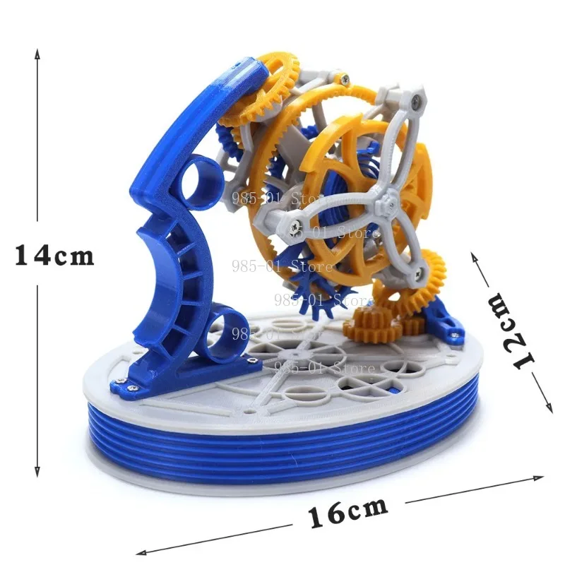 Dual-axis Tourbillon Model Metal Spring Power Gear 3D Printed Pendulum Clock Table Ornament