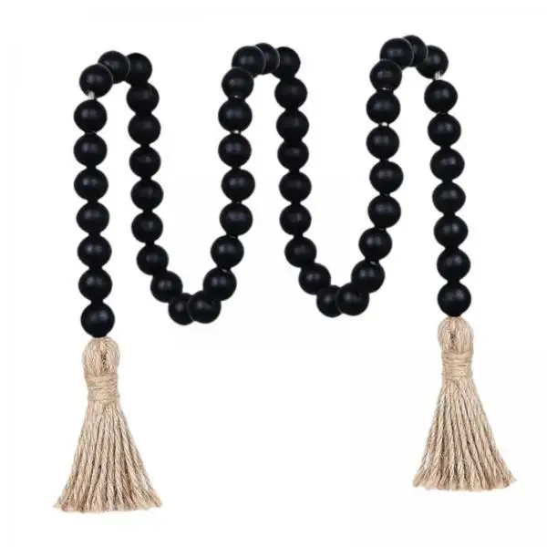 3xWood Beads And Jute Rope Accents Chic 40inch Tassels Wood Bead Wooden Prayer Bead String for Mantel Balcony
