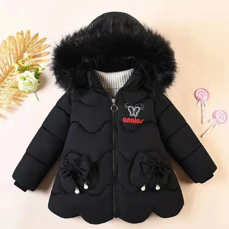 Children\'s winter coat Little girl cotton-padded jacket thickened fashion down jacket girl\'s medium long super cute jacket