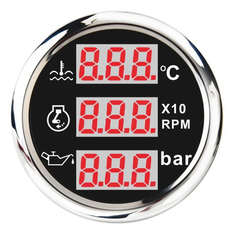 Universal 52mm 3 in 1 Multi-Function Digital Gauge Waterproof Water Temp Oil Pressure Tachometer Gauge with Alarm