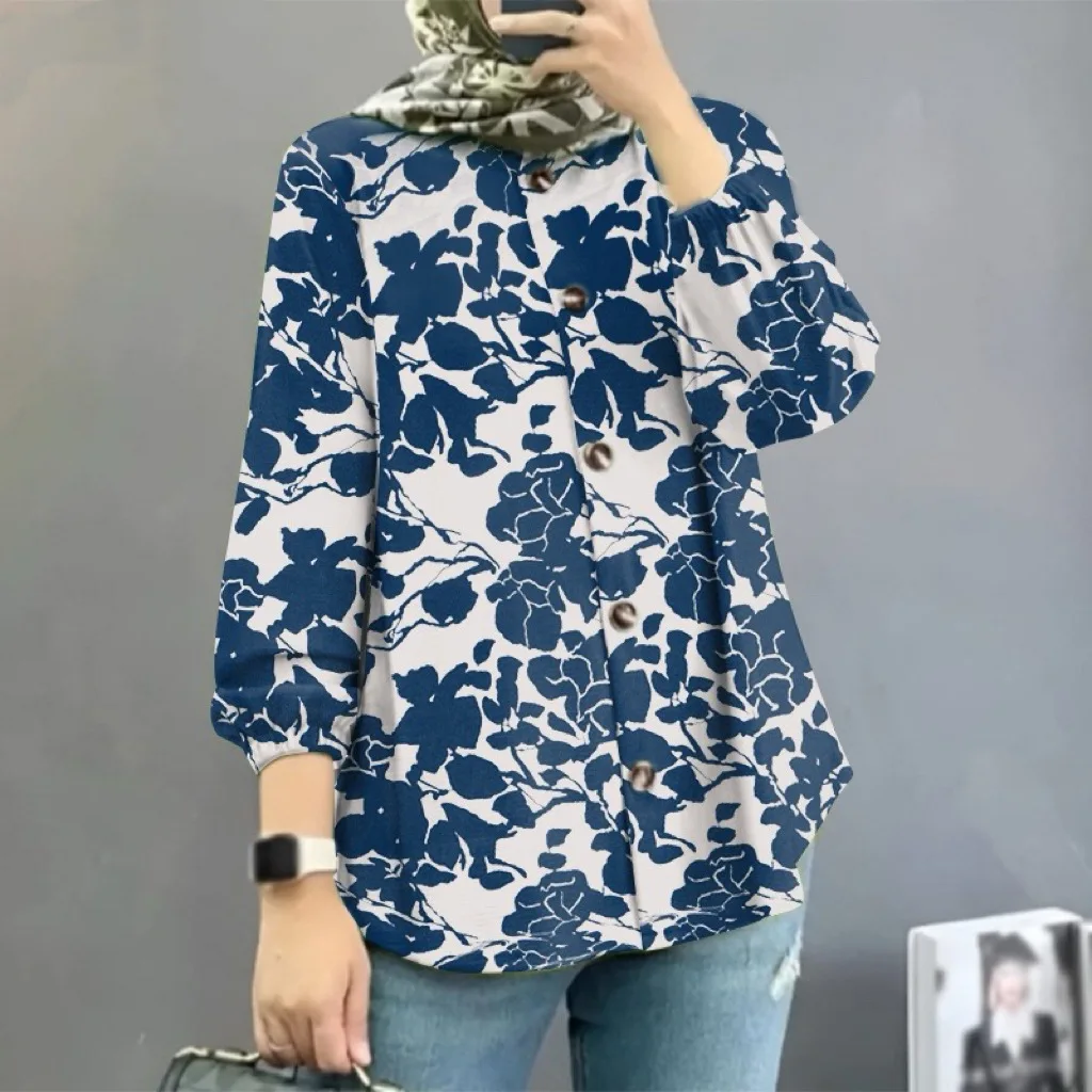 Faionable Floral mujer irt Bubble Sve Long Sve Primavera Verano nuevo Sle Medio Oriente Malasia transfronterizo Dr