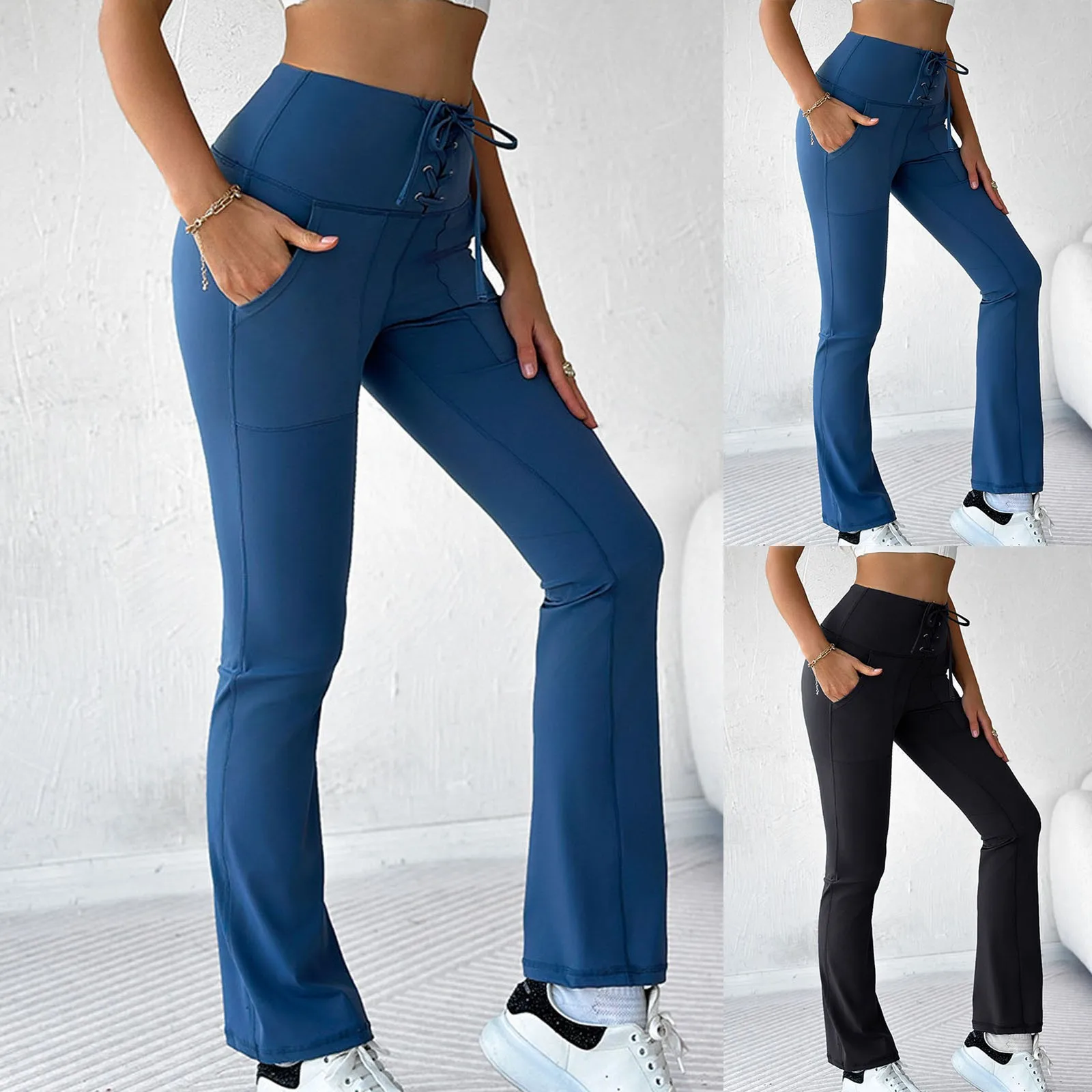 Pantalones acampanados de secado rápido para mujer, pantalón elegante y Sexy con cordones, parte inferior informal para Yoga, novedad de 2024