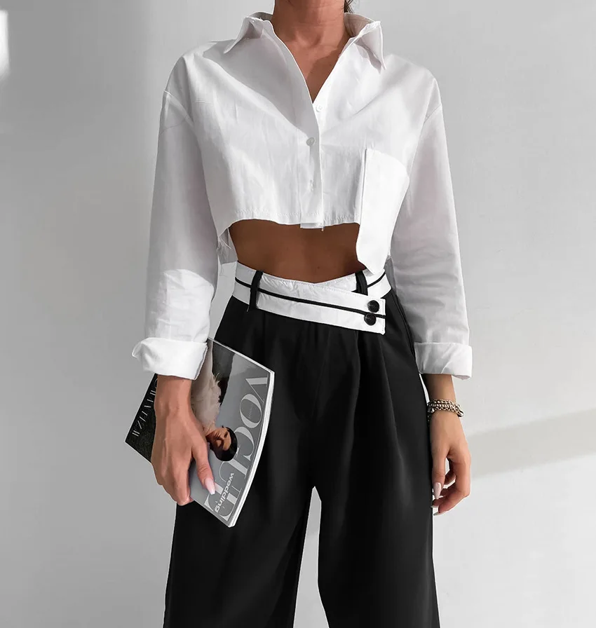 JHJN Niche Design Pants Casual Pants Versatile Wide Leg Pants Color Blocking Black Trousers Street Floor Pants Luxury Brand