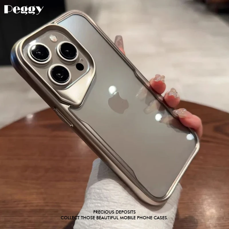 Plating Soft Rubber Border Phone Case For iPhone 11 12 13 14 15 Pro Max Plus Lens Protection High Transparent Back Plate Cover