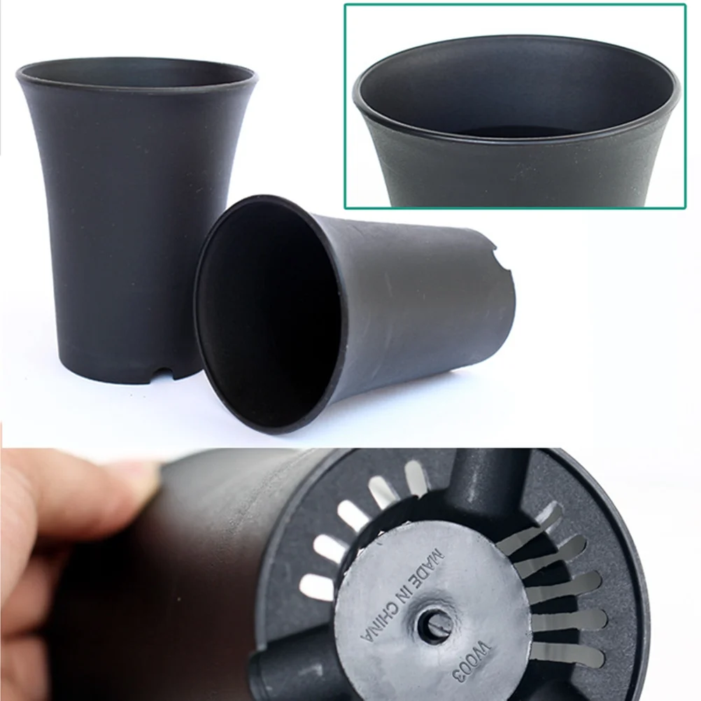 

10pcs Plastic Flower Pots Round Succulent Planters For Home Office Garden Hollow Design Ventilated Soil Long Lasting Use Black